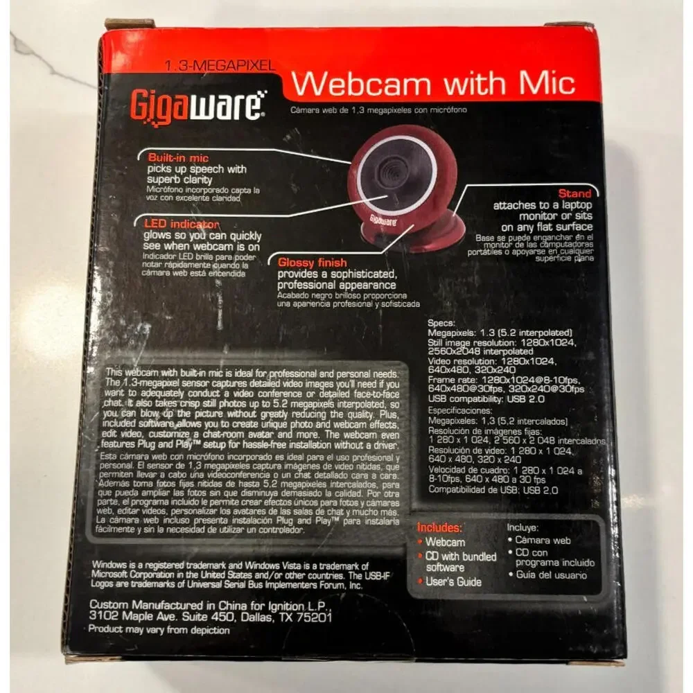 Webcam GIGAWARE USB PC Web Cam Camera w/Microphone 25-1178 New In Box